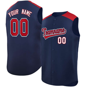 Custom Navy Red Personalized Classic Authentic Sleeveless Baseball Jersey