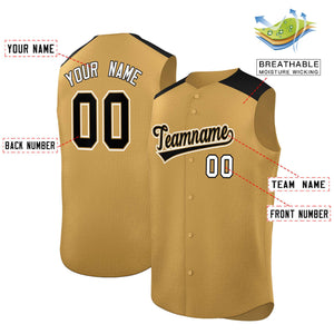 Custom Old Gold Black Personalized Classic Authentic Sleeveless Baseball Jersey