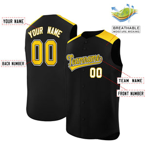 Custom Black Gold Personalized Classic Authentic Sleeveless Baseball Jersey