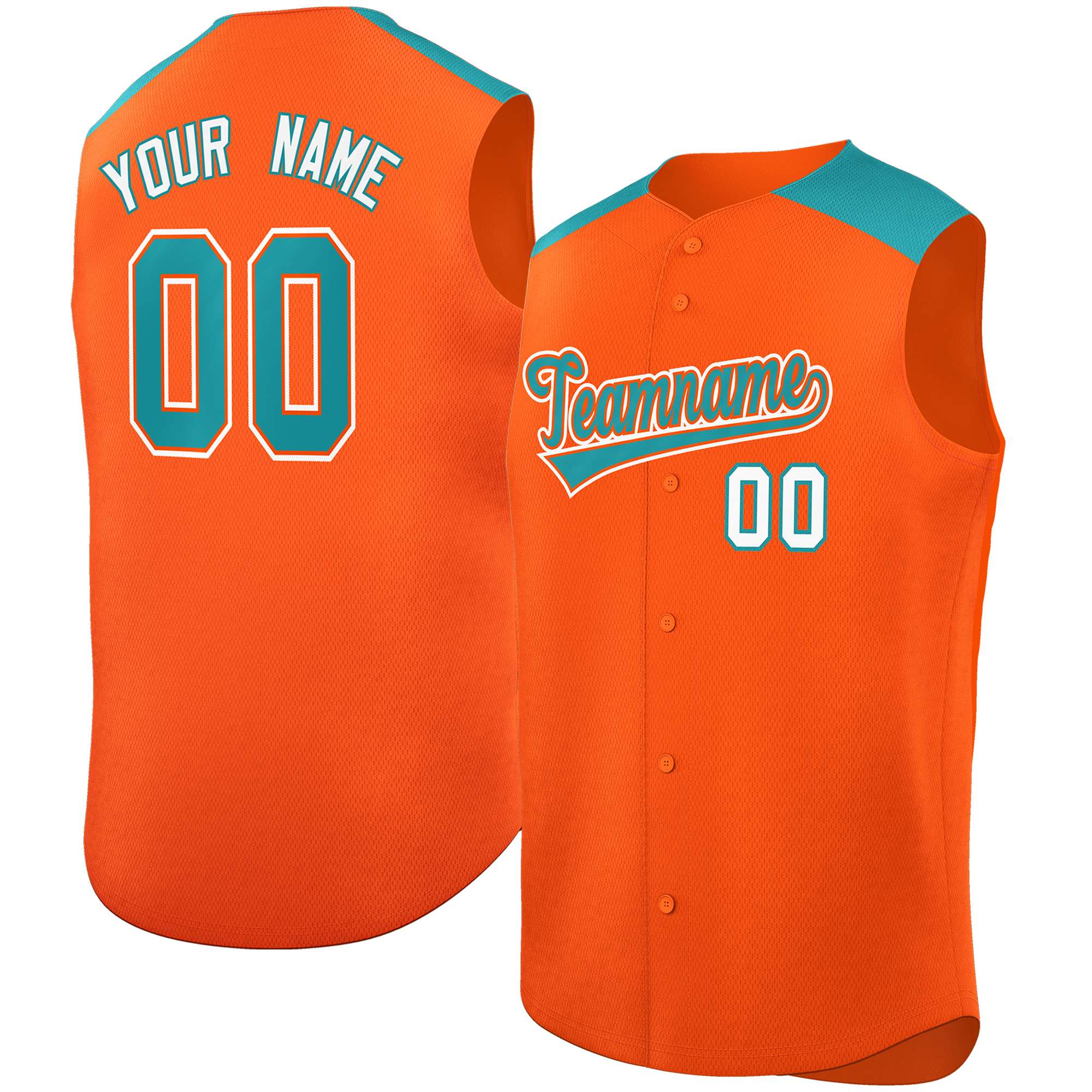 Custom Orange Aqua Personalized Classic Authentic Sleeveless Baseball Jersey