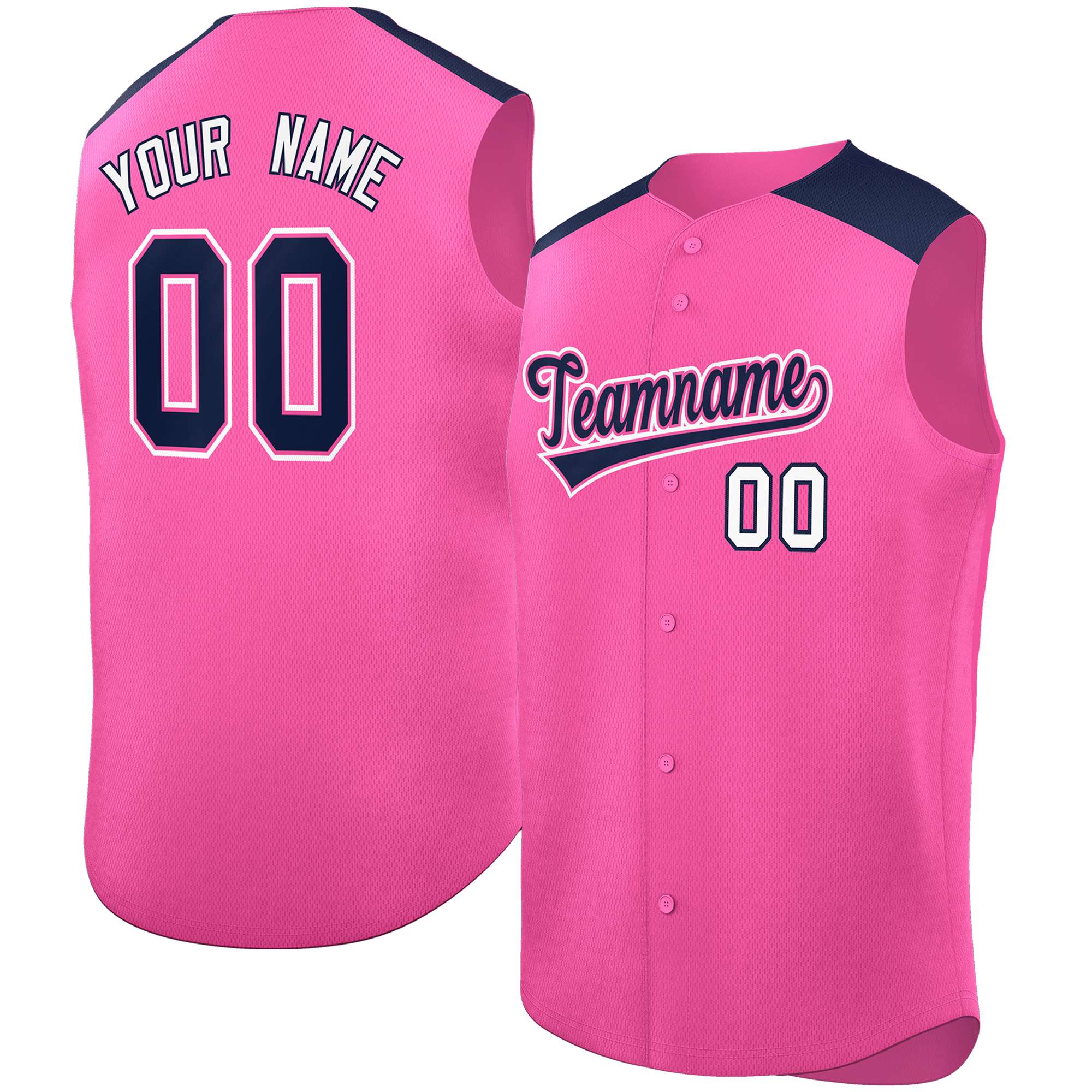 Custom Pink Navy Personalized Classic Authentic Sleeveless Baseball Jersey