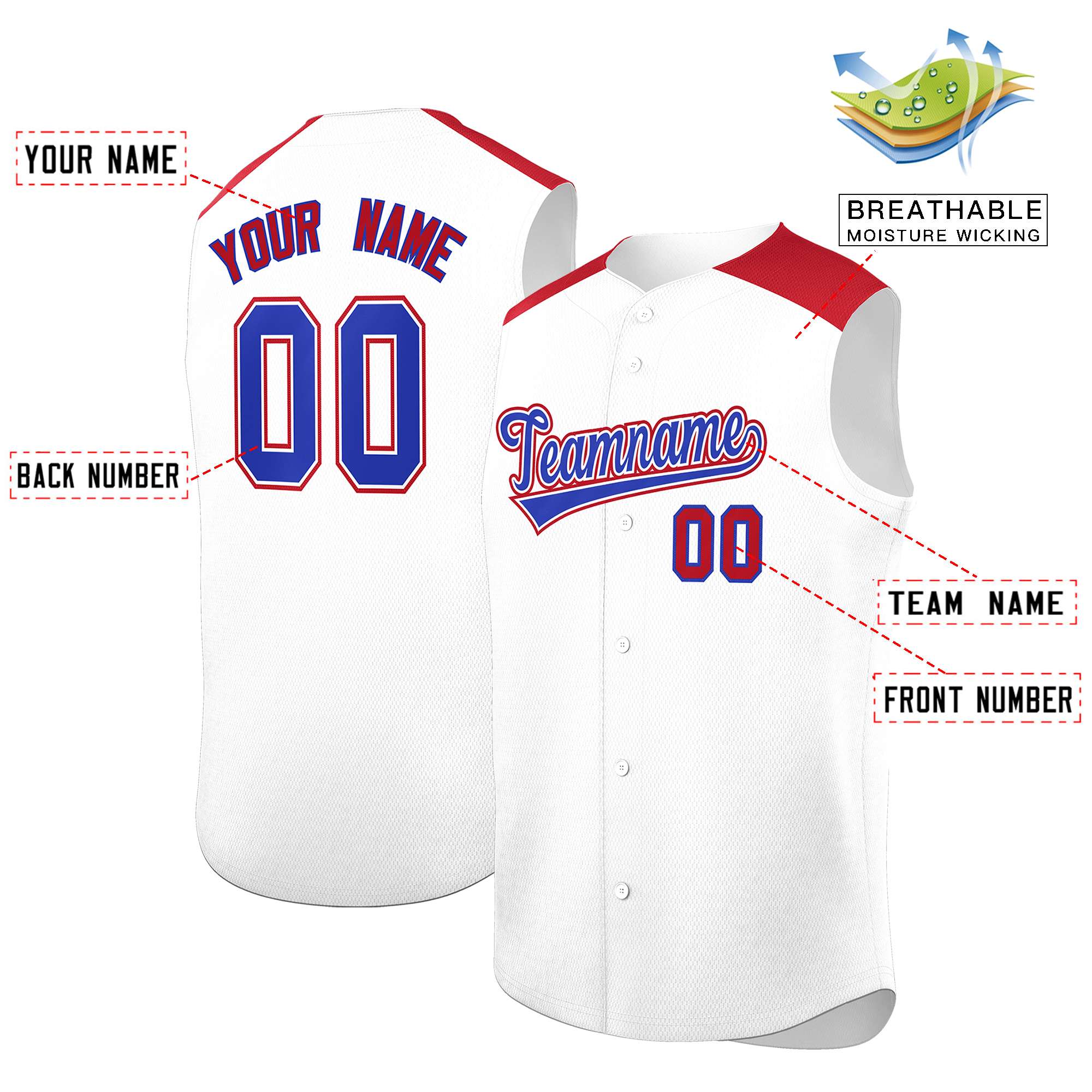 Custom White Red Personalized Classic Authentic Sleeveless Baseball Jersey