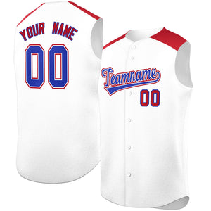 Custom White Red Personalized Classic Authentic Sleeveless Baseball Jersey