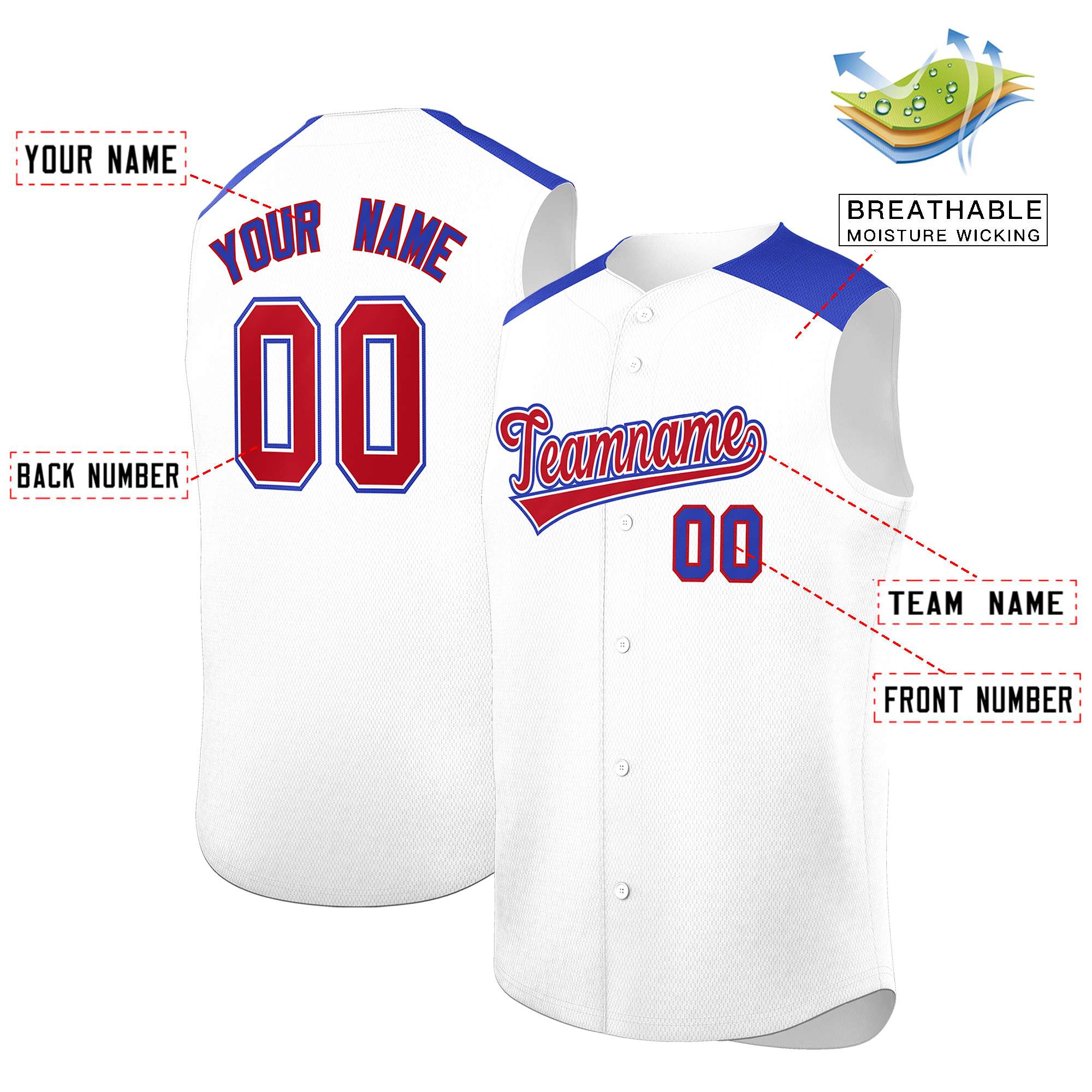 Custom White Royal Personalized Classic Authentic Sleeveless Baseball Jersey