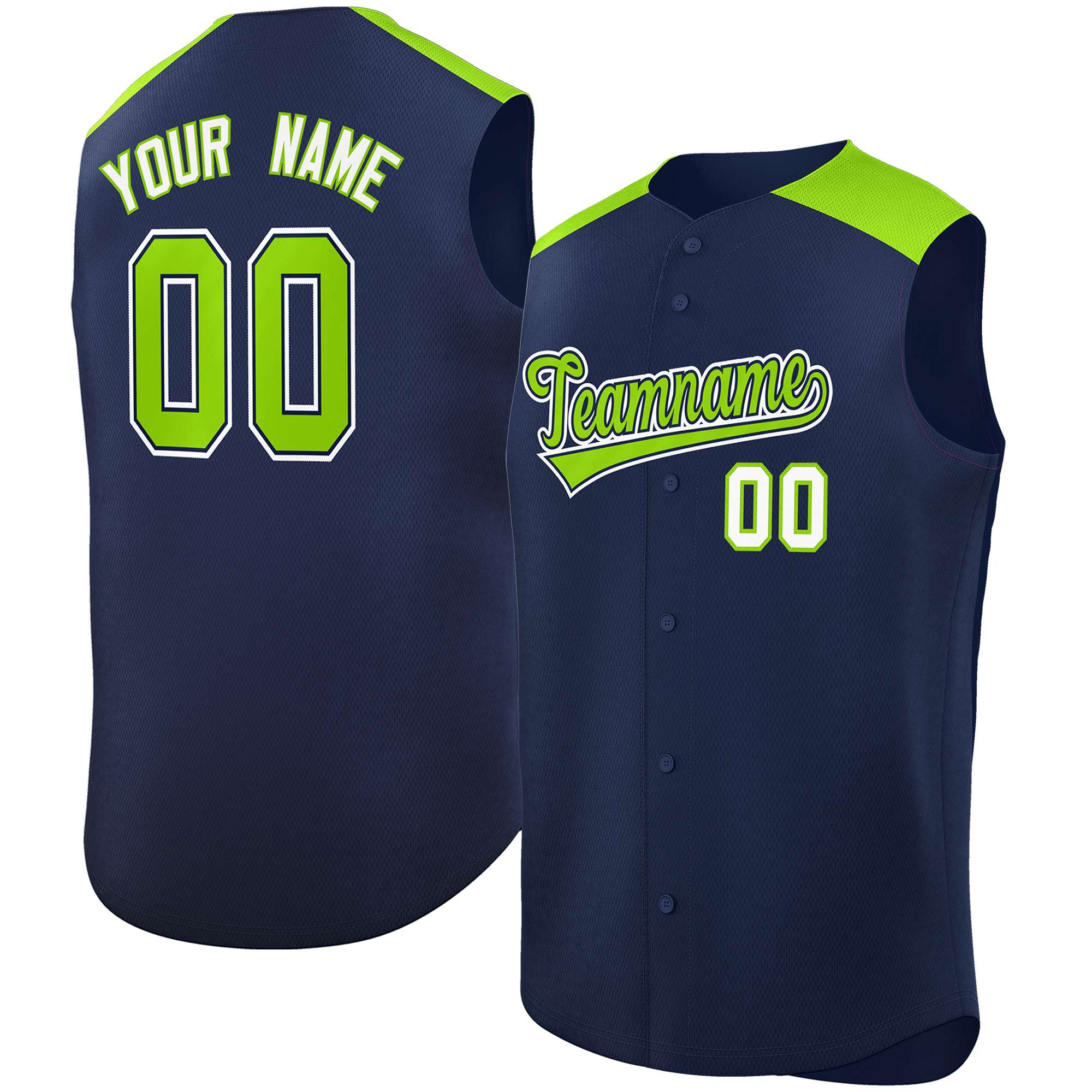 Custom Navy Neon Green Personalized Classic Authentic Sleeveless Baseball Jersey