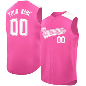 Custom Pink White Personalized Classic Authentic Sleeveless Baseball Jersey