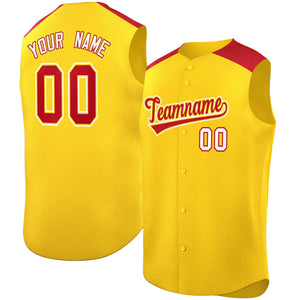 Custom Gold Red Personalized Classic Authentic Sleeveless Baseball Jersey