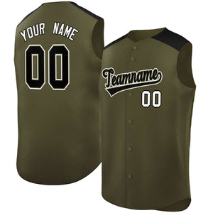 Custom Olive Black Personalized Classic Authentic Sleeveless Baseball Jersey