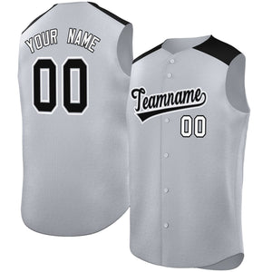 Custom Gray Black Personalized Classic Authentic Sleeveless Baseball Jersey