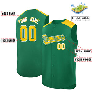 Custom Kelly Green Gold Personalized Classic Authentic Sleeveless Baseball Jersey