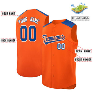 Custom Orange Royal Personalized Classic Authentic Sleeveless Baseball Jersey