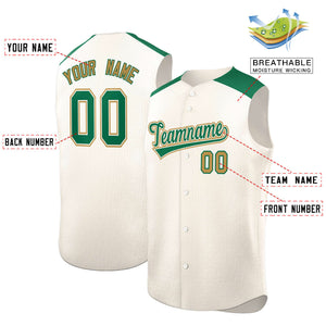 Custom Cream Kelly Green Personalized Classic Authentic Sleeveless Baseball Jersey