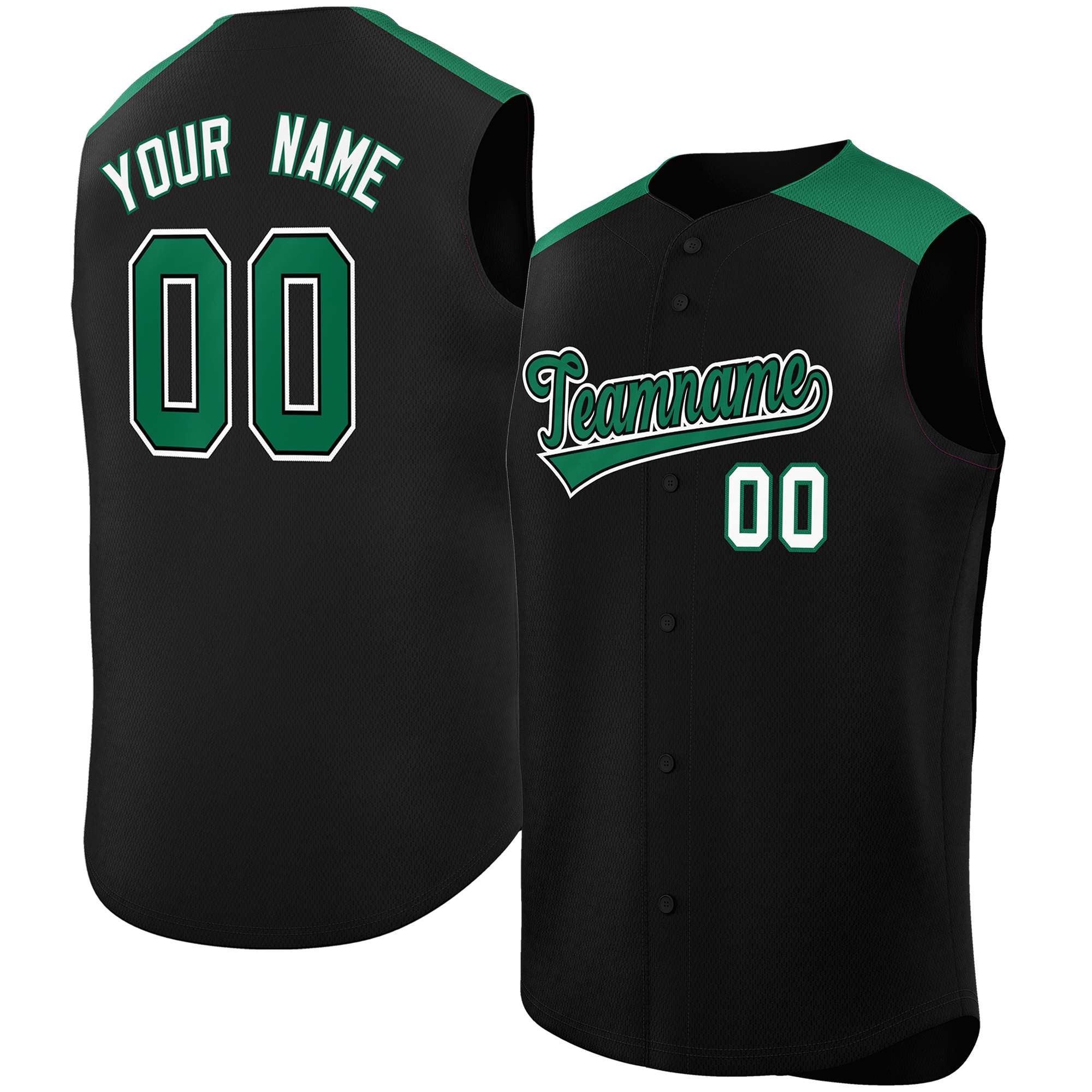 Custom Black Kelly Green Personalized Classic Authentic Sleeveless Baseball Jersey