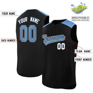 Custom Black Light Blue Personalized Classic Authentic Sleeveless Baseball Jersey