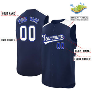 Custom Navy White Personalized Classic Authentic Sleeveless Baseball Jersey