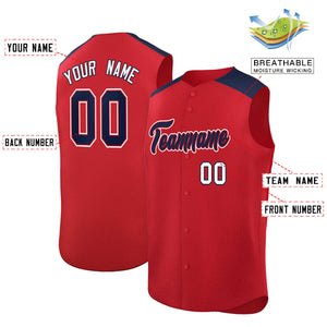 Custom Red Navy Personalized Classic Authentic Sleeveless Baseball Jersey