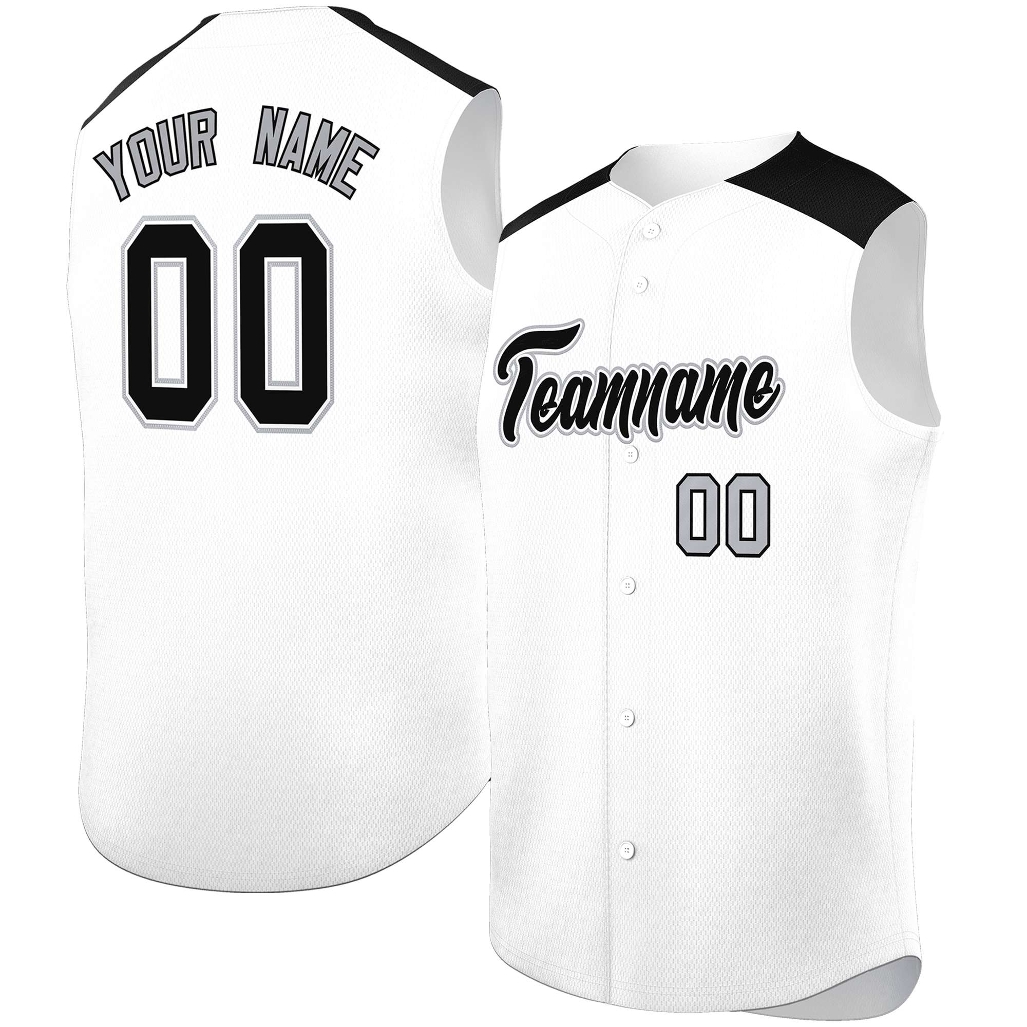 Custom White Black Personalized Classic Authentic Sleeveless Baseball Jersey