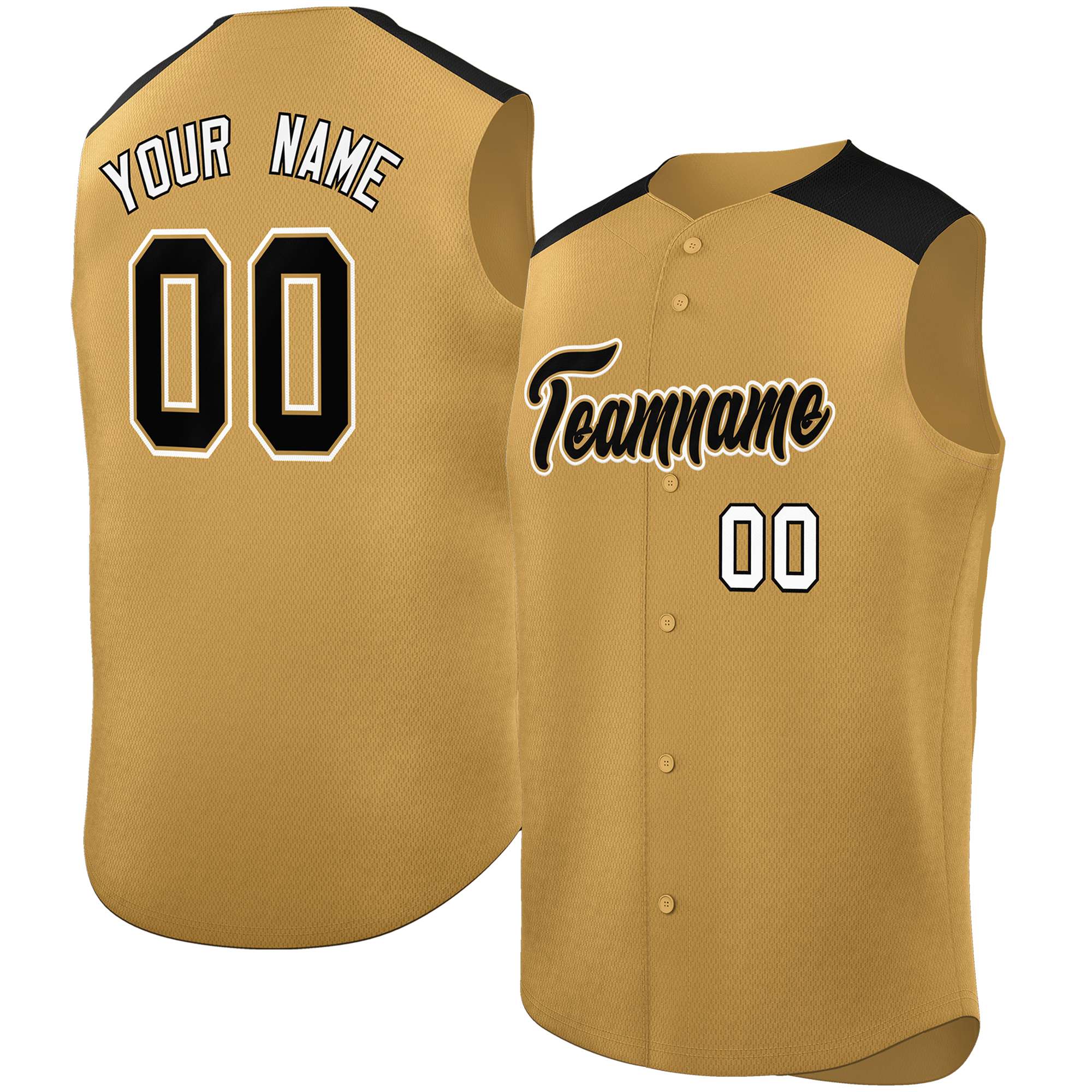 Custom Old Gold Black Personalized Classic Authentic Sleeveless Baseball Jersey