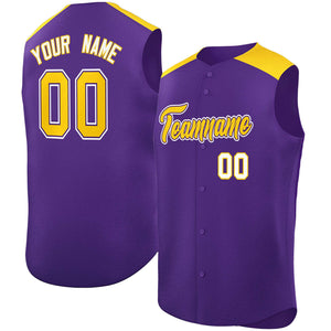 Custom Purple Gold Personalized Classic Authentic Sleeveless Baseball Jersey