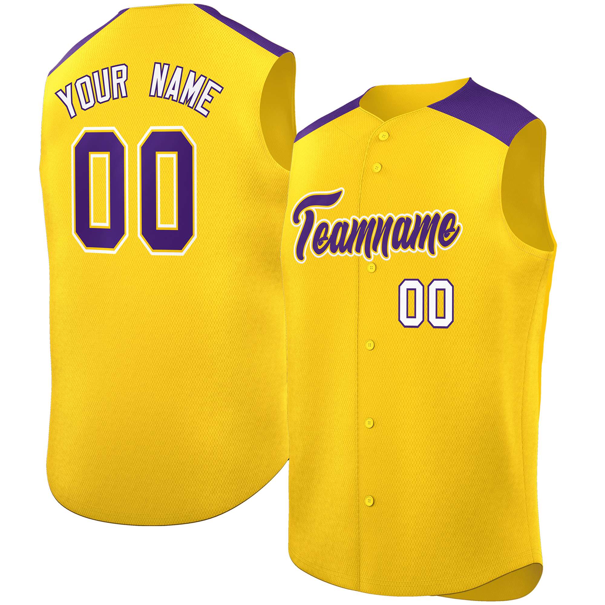 Custom Gold Purple Personalized Classic Authentic Sleeveless Baseball Jersey