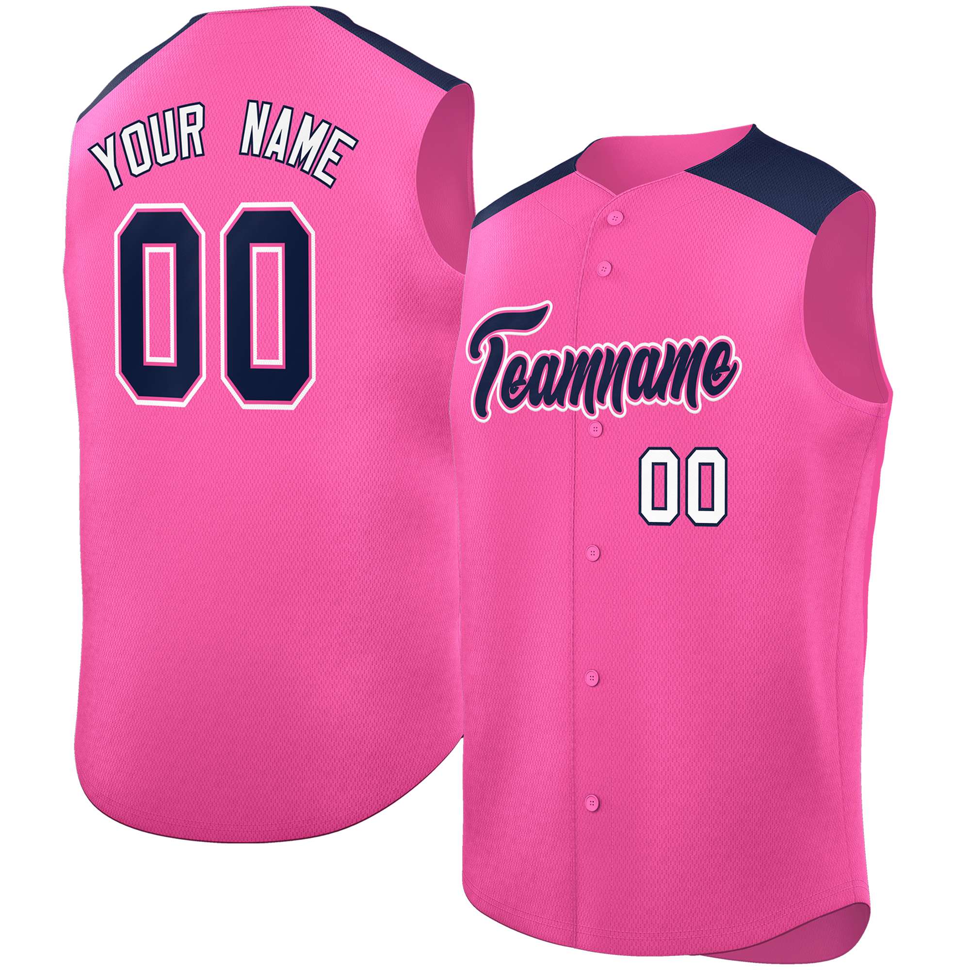 Custom Pink Navy Personalized Classic Authentic Sleeveless Baseball Jersey