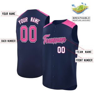 Custom Navy Pink Personalized Classic Authentic Sleeveless Baseball Jersey