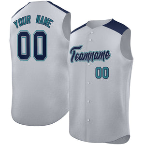 Custom Gray Navy Personalized Classic Authentic Sleeveless Baseball Jersey