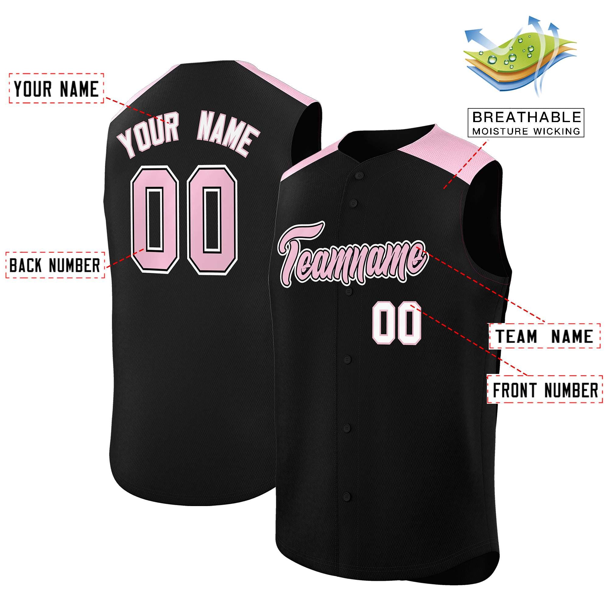 Custom Black Light Pink Personalized Classic Authentic Sleeveless Baseball Jersey