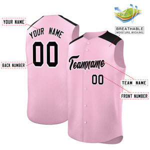 Custom Light Pink Black Personalized Classic Authentic Sleeveless Baseball Jersey