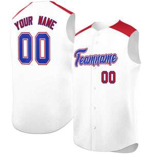 Custom White Red Personalized Classic Authentic Sleeveless Baseball Jersey