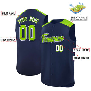 Custom Navy Neon Green Personalized Classic Authentic Sleeveless Baseball Jersey