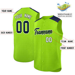 Custom Neon Green Navy Personalized Classic Authentic Sleeveless Baseball Jersey