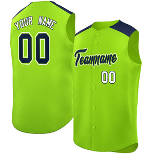 Custom Neon Green Navy Personalized Classic Authentic Sleeveless Baseball Jersey