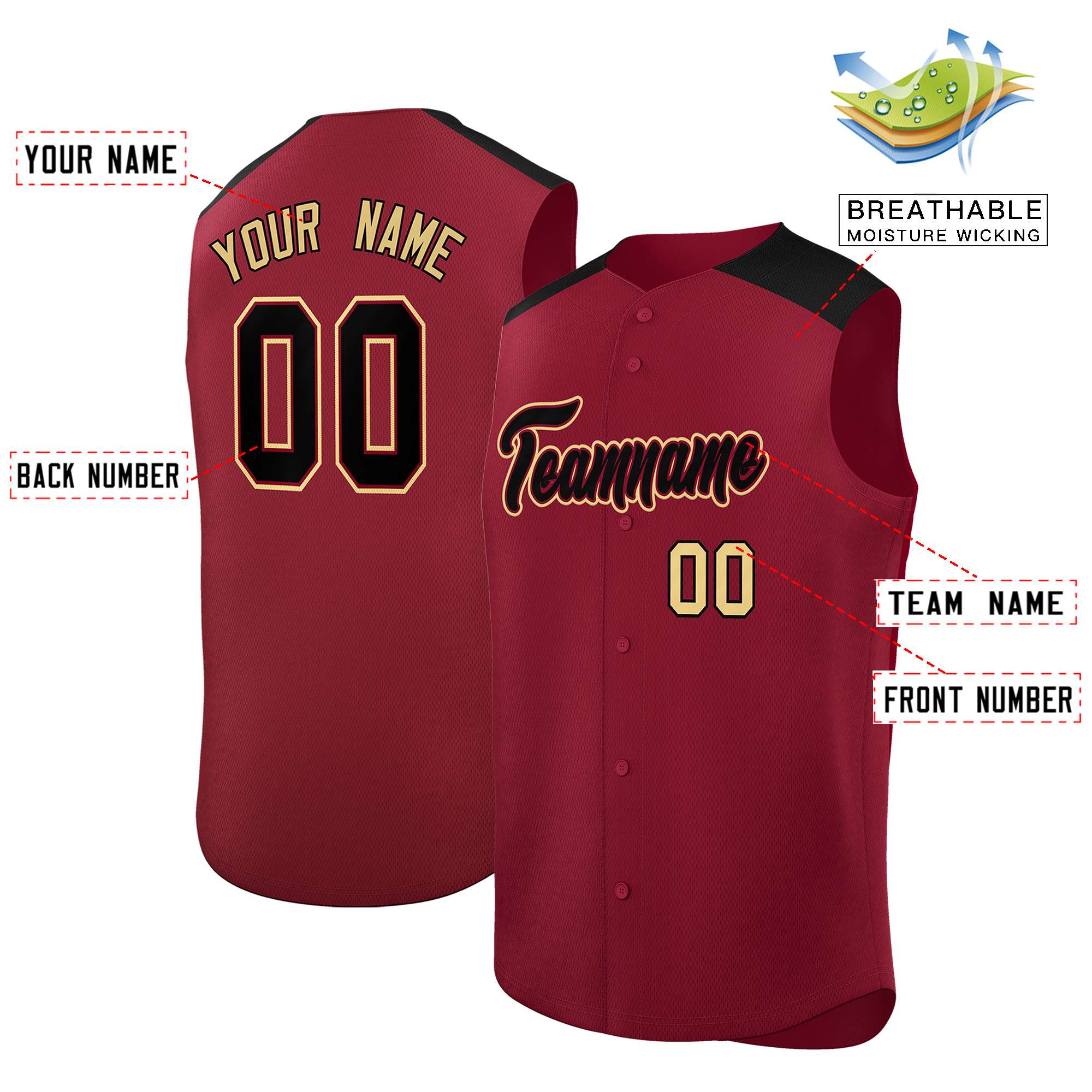 Custom Crimson Black Personalized Classic Authentic Sleeveless Baseball Jersey