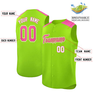 Custom Neon Green Pink Personalized Classic Authentic Sleeveless Baseball Jersey