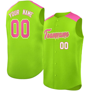 Custom Neon Green Pink Personalized Classic Authentic Sleeveless Baseball Jersey