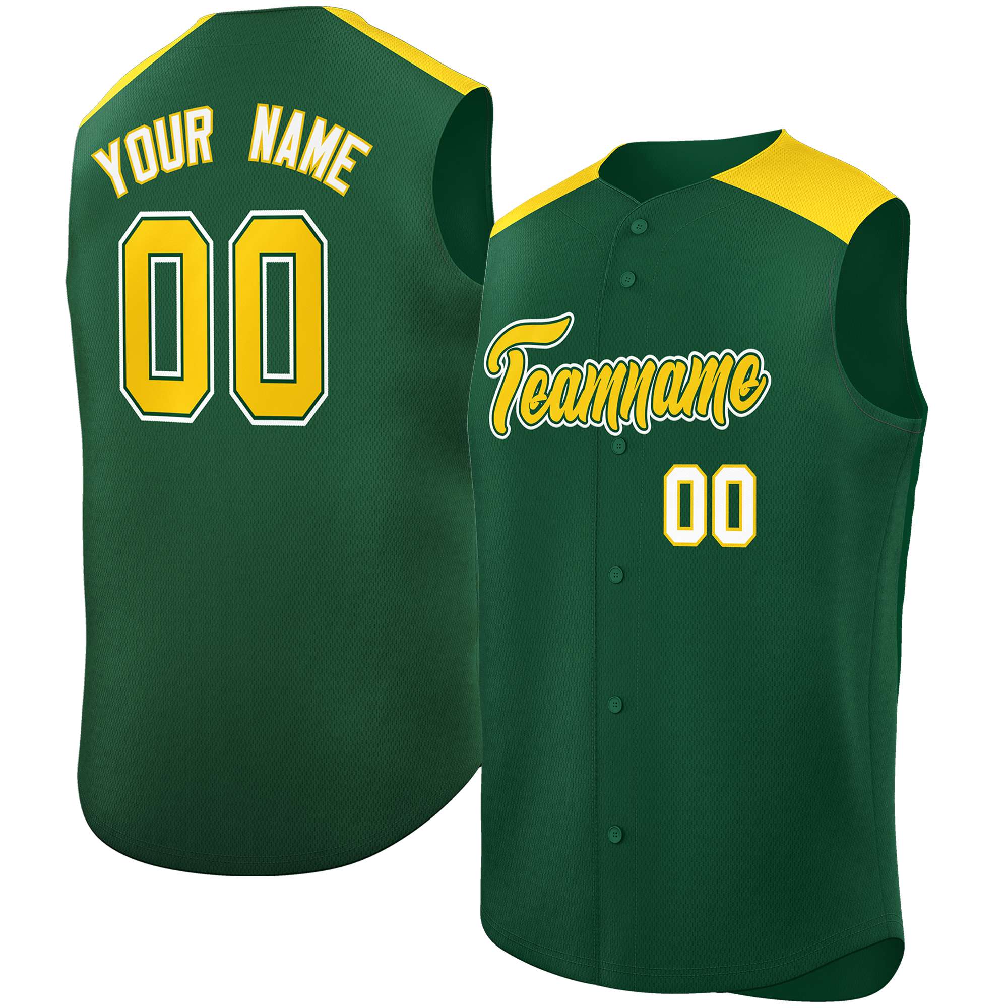 Custom Green Gold Personalized Classic Authentic Sleeveless Baseball Jersey