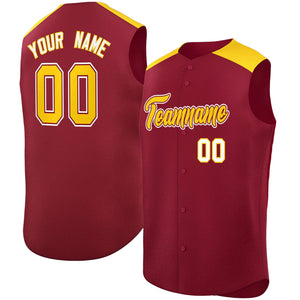 Custom Crimson Gold Personalized Classic Authentic Sleeveless Baseball Jersey