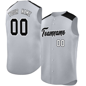 Custom Gray Black Personalized Classic Authentic Sleeveless Baseball Jersey