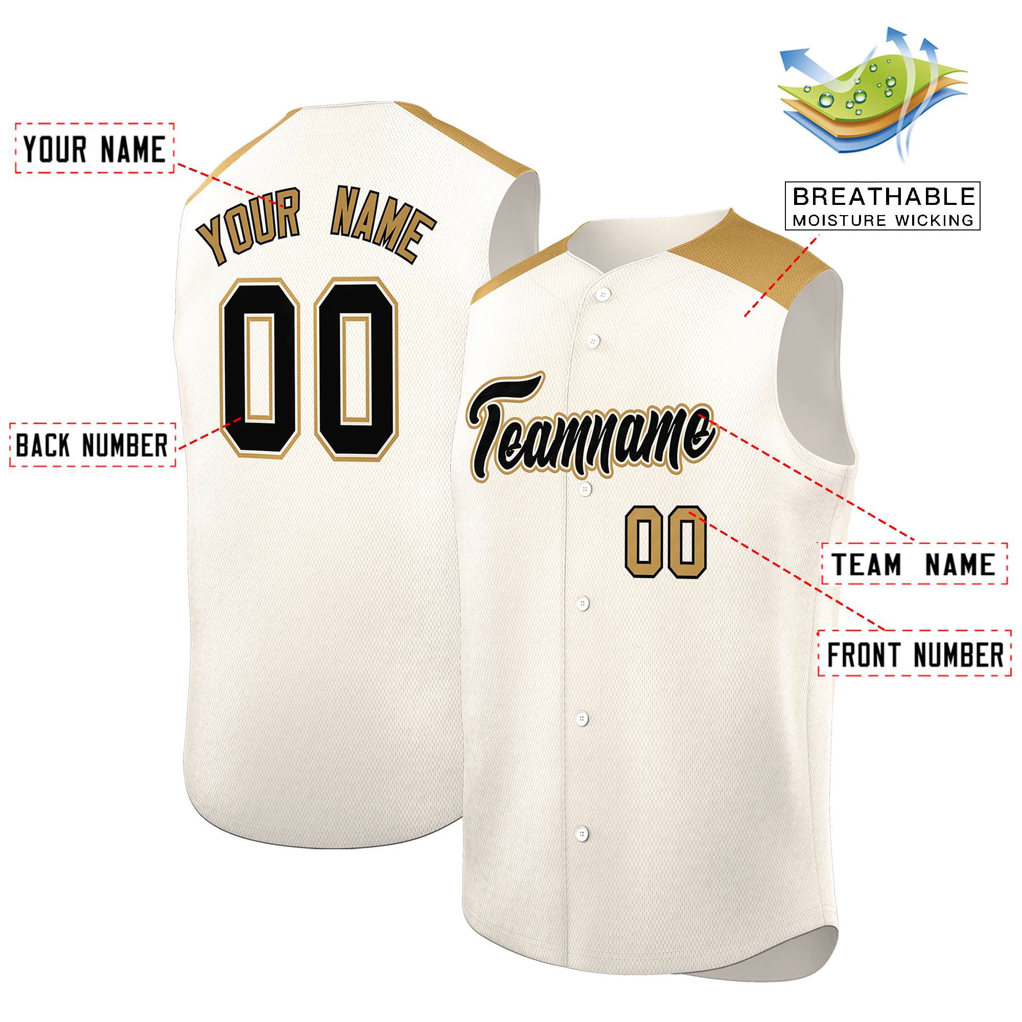 Custom Cream Old Gold Personalized Classic Authentic Sleeveless Baseball Jersey