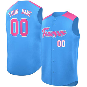 Custom Powder Blue Pink Personalized Classic Authentic Sleeveless Baseball Jersey