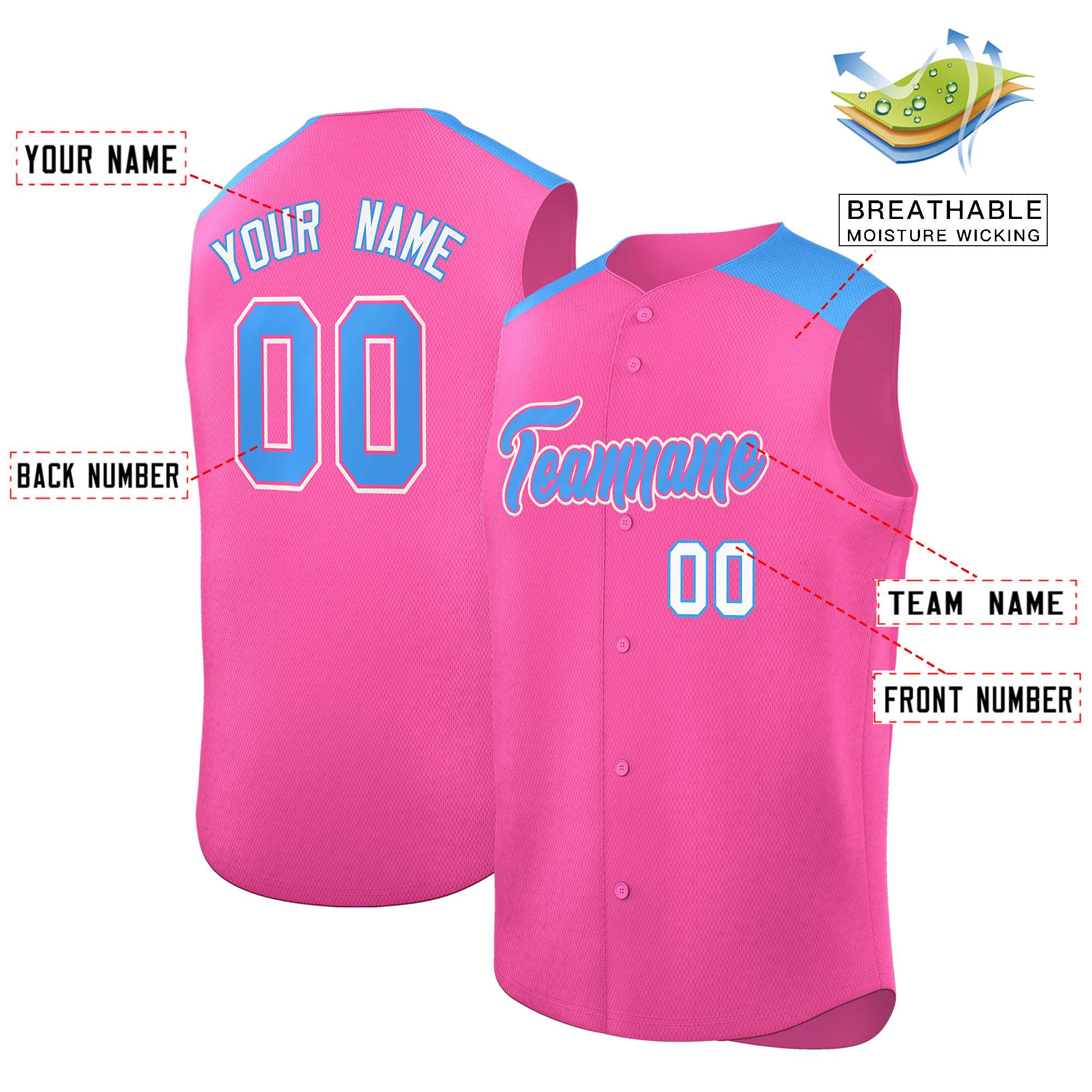 Custom Pink Powder Blue Personalized Classic Authentic Sleeveless Baseball Jersey