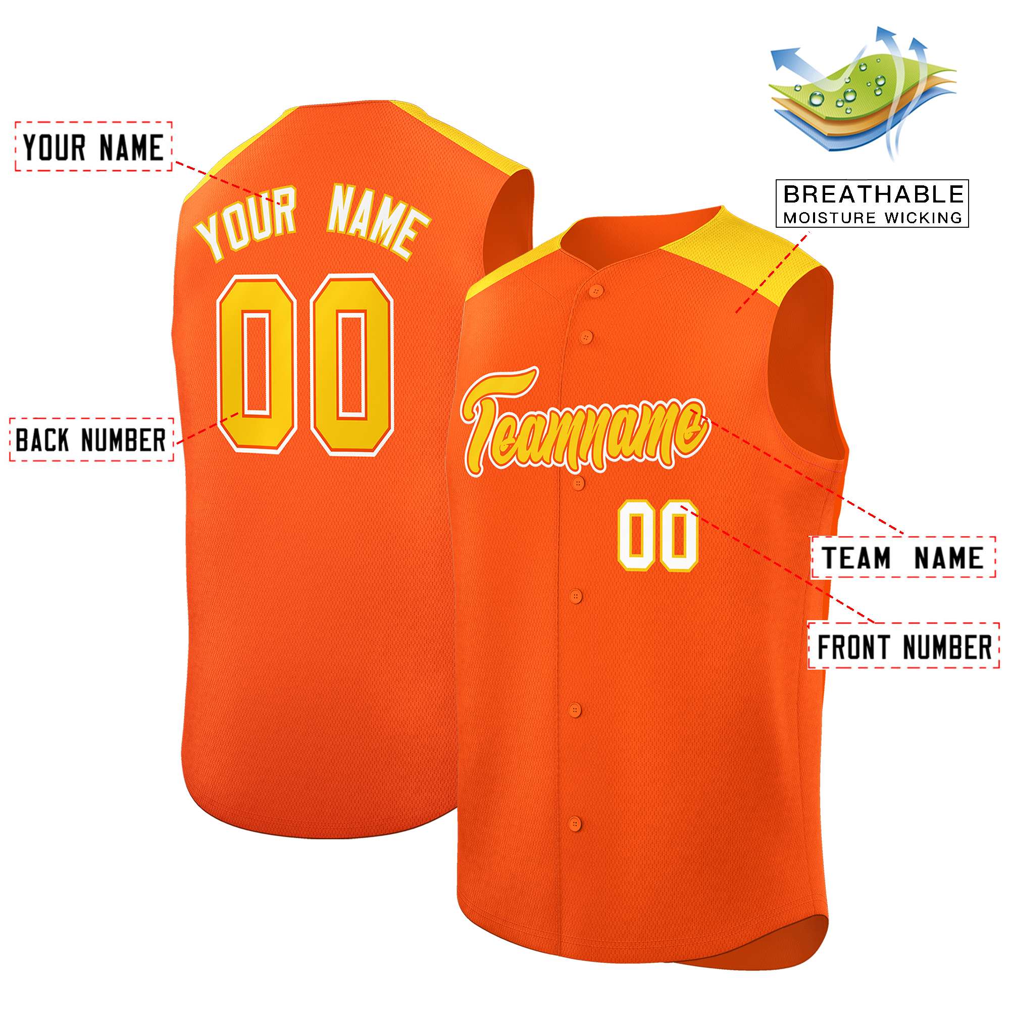 Custom Orange Gold Personalized Classic Authentic Sleeveless Baseball Jersey