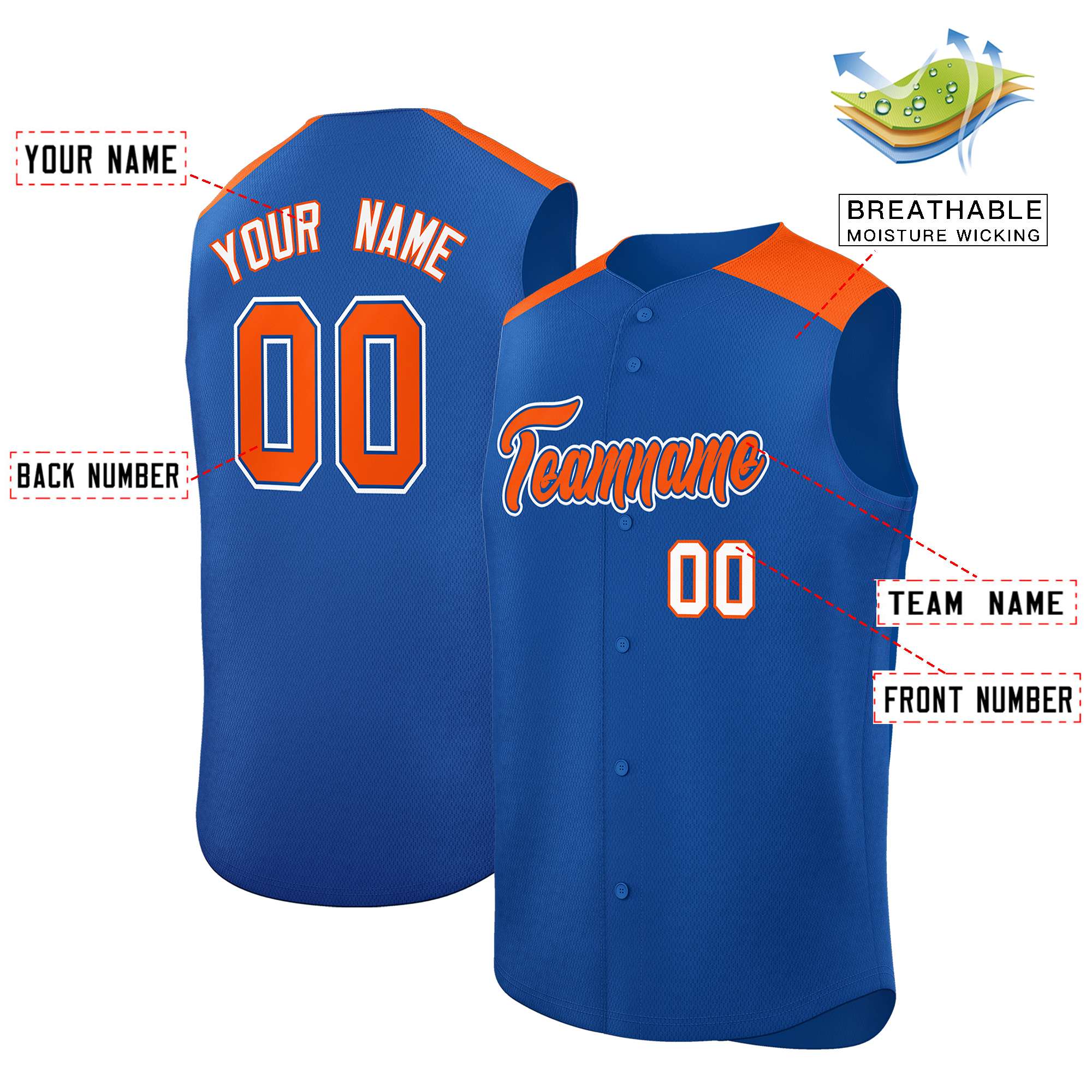 Custom Royal Orange Personalized Classic Authentic Sleeveless Baseball Jersey