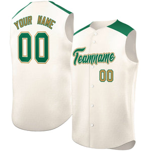 Custom Cream Kelly Green Personalized Classic Authentic Sleeveless Baseball Jersey