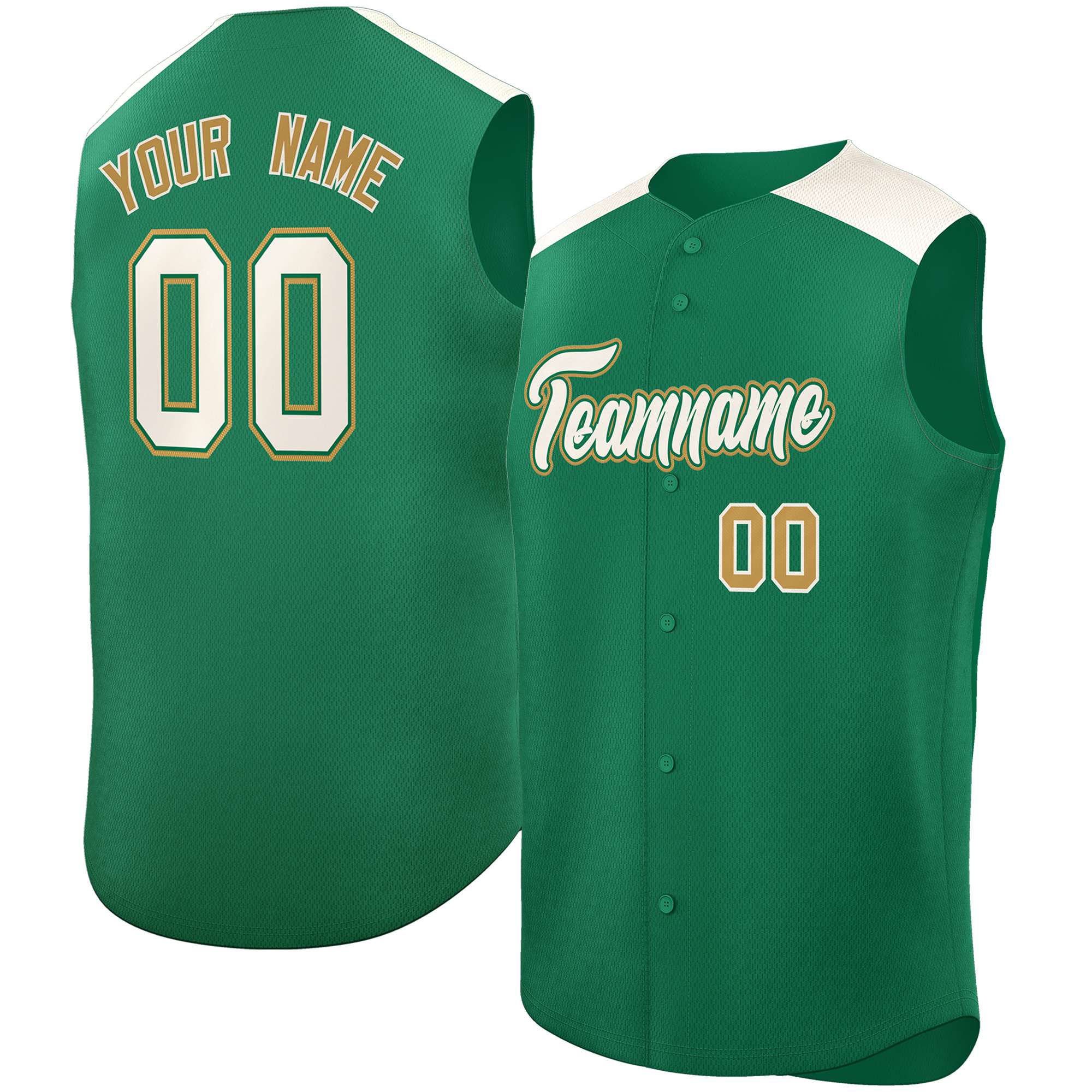 Custom Kelly Green Cream Personalized Classic Authentic Sleeveless Baseball Jersey