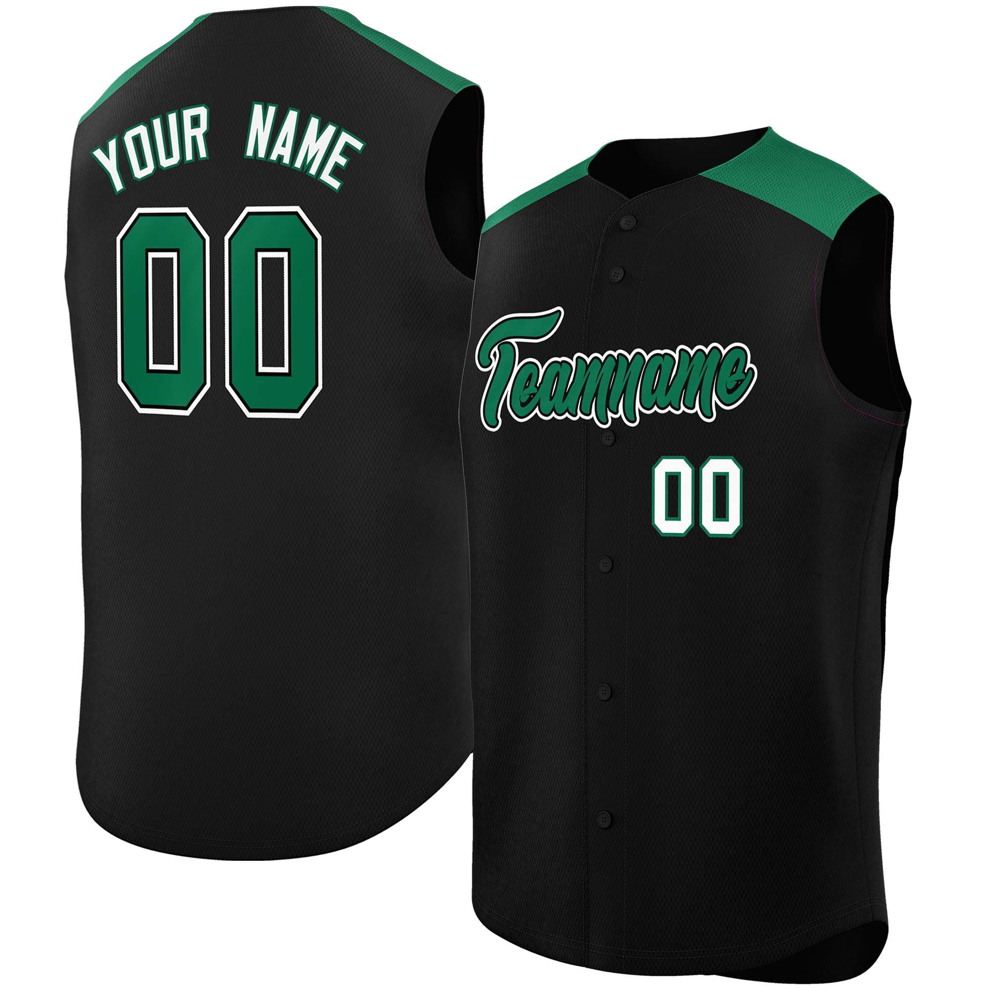 Custom Black Kelly Green Personalized Classic Authentic Sleeveless Baseball Jersey