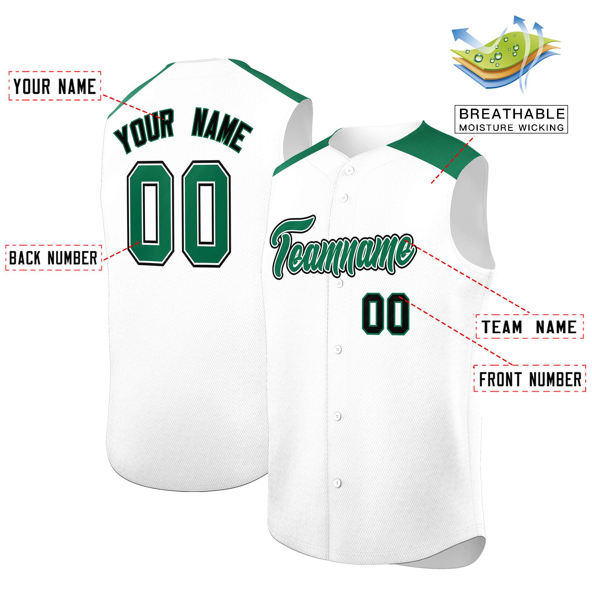 Custom White Kelly Green Personalized Classic Authentic Sleeveless Baseball Jersey