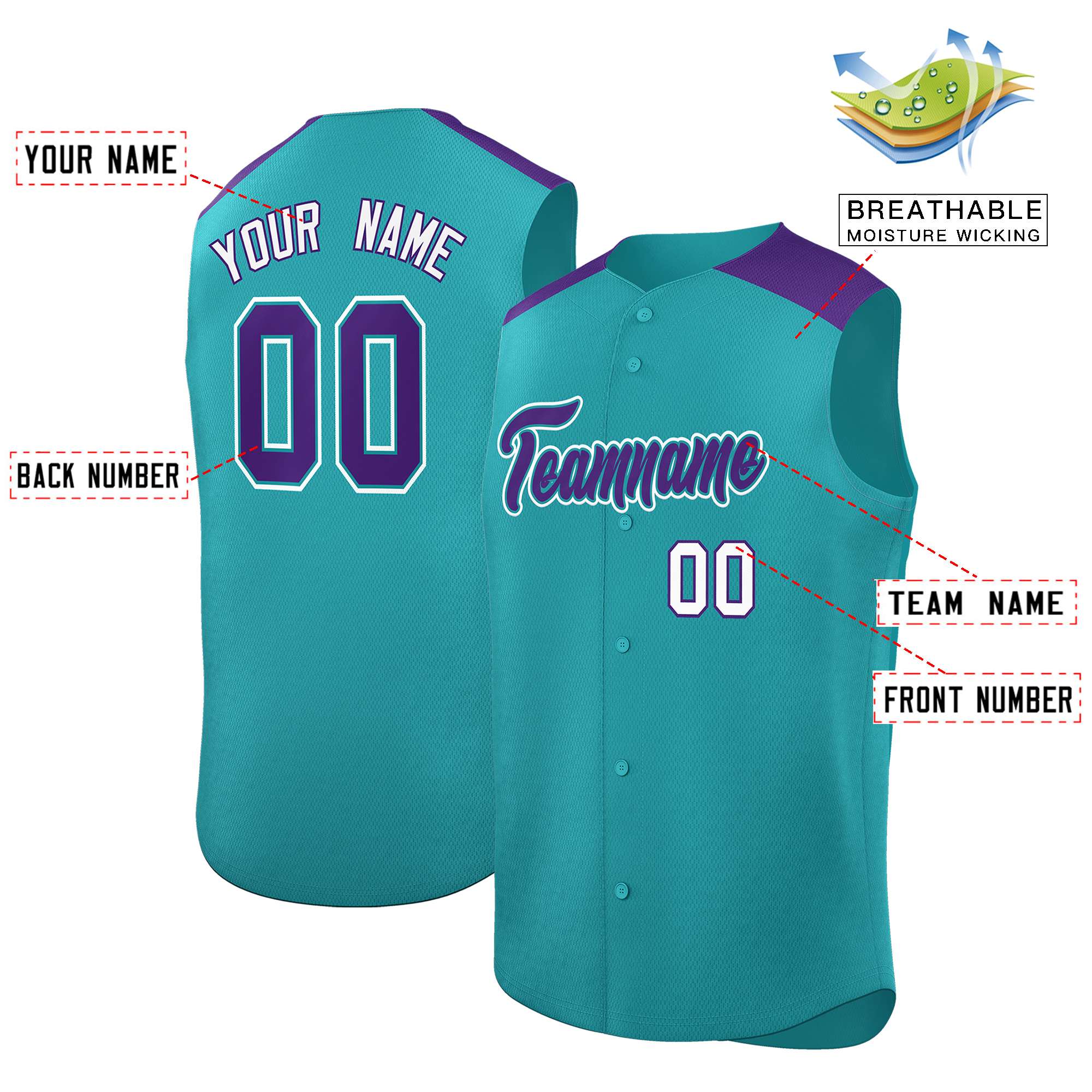 Custom Aqua Purple Personalized Classic Authentic Sleeveless Baseball Jersey