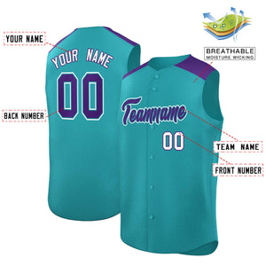 Custom Aqua Purple Personalized Classic Authentic Sleeveless Baseball Jersey